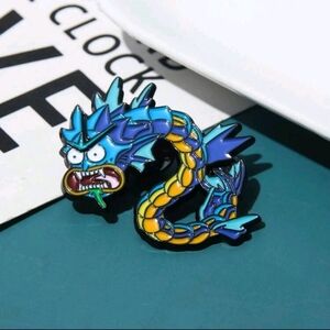 Funny Rick Morty pokemon collector mashup blue dragon enamel pin brooch anime